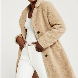 Abercrombie Sherpa long coat tan